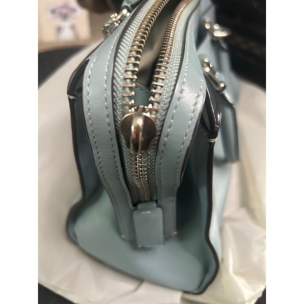 Coach Light Blue Leather Satchel Bag Silver Hardware Top Handle Zip Closure#869 - Picture 13 of 13